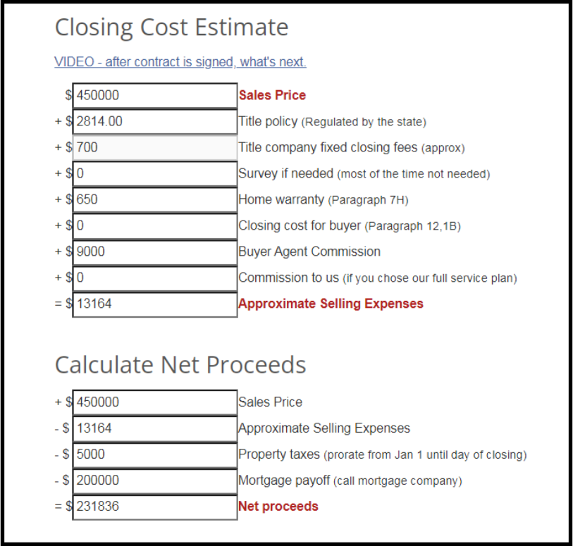 Closing cost estimate